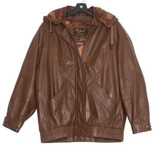 Reed Mens Jacket Vintage 100% Leather Bomber Flight Retro Casual Brown Medium KN